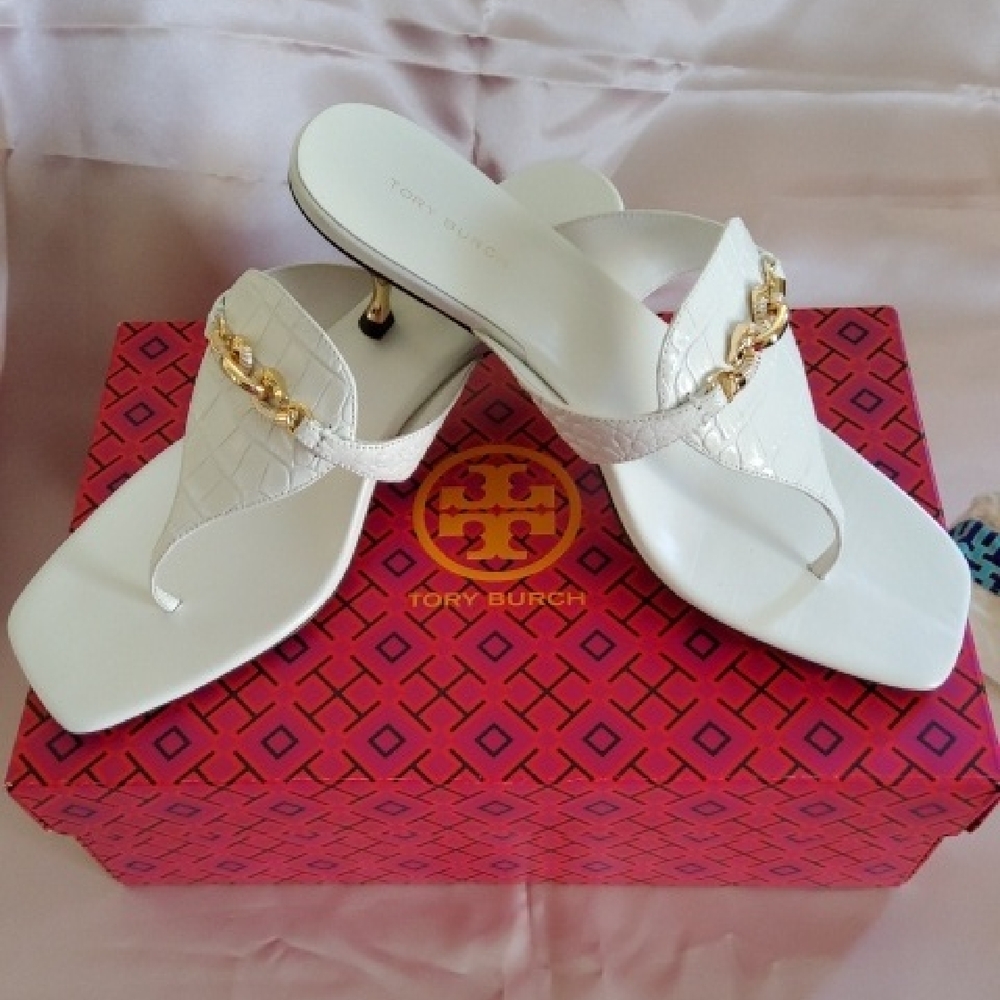 Tory Burch White Sandals with Gold Accents "JESSICA"